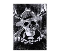 Displate Officiel One Piece Métallique Fixation Magnétique Licence Officielle Image Affiche de Haute Qualité Black and White Skulls - Jolly Roger Skull hauteur 45 cm largeur 32 cm.