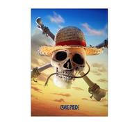 Displate Officiel One Piece Métallique Fixation Magnétique Licence Officielle Image Affiche de Haute Qualité One Piece Logo - Jolly Roger hauteur 45 cm largeur 32 cm.