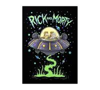 Displate Officiel Rick and Morty Métallique Fixation Magnétique Licence Officielle Image Affiche de Haute Qualité Psychedelic Monsters - Spaceship - Größe M - hauteur 45 cm largeur 32 cm.