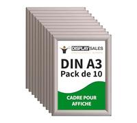 DISPLAY SALES Cadre pour affiche DIN A3 | Lot de 10 | Profil 25 mm | Cadre affiche argent | cadre pour poster, cadre photo en lot économique | cadre clipsable Budget