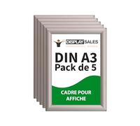 DISPLAY SALES Cadre pour affiche DIN A3 | Lot de 5 | Profil 25 mm | Cadre affiche argent | cadre pour poster, cadre photo en lot économique | cadre clipsable Budget