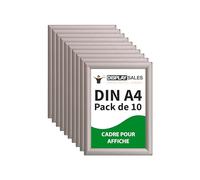 DISPLAY SALES Cadre pour affiche DIN A4 | Lot de 10 | Profil 25 mm | Cadre affiche argent | cadre pour poster, cadre photo en lot économique | cadre clipsable Budget