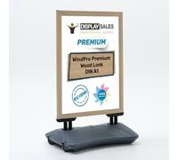 DISPLAY SALES Stop trottoir extérieur WindPro® PREMIUM | Chevalet trottoir au format DIN A1 | Panneau publicitaire extérieur A1 argent | Utilisable des deux côtés pour 2 affiche (Aspect bois - Gris)