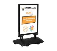 DISPLAY SALES Stop trottoir extérieur WindPro® SLIM | Chevalet trottoir au format DIN A1 | Panneau publicitaire extérieur A1 noir | Utilisable des deux côtés pour 2 affiches