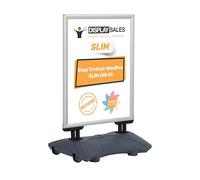 DISPLAY SALES Stop trottoir extérieur WindPro® SLIM | Chevalet trottoir au format DIN A1 | Panneau publicitaire extérieur A1 argent | Utilisable des deux côtés pour 2 affiche