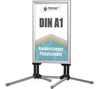 DisplayLager - A1 Porte-Affiche Argent Model Wind-Line, 2x panneaux avant avec antireflet (APET), bilatéral, résistant aux intempéries, pied en robuste/chevalet trottoir aluminium