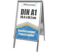 DisplayLager - A1 Porte-Affiche Argent Rondo Alu-Line, 2x panneaux avant avec antireflet (APET), bilatéral, résistant aux intempéries, pied en robuste/chevalet trottoir aluminium