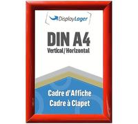 DisplayLager, qualité danoise - Cadre encliquetable rouge A4 avec profil en aluminium de 25 mm, vitre de protection antireflet, matériel de fixation