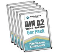 DisplayLager, Qualité danoise - Lot de 5 cadres encliquetables ronds argentés DIN A2 avec profil en aluminium de 25 mm, vitre de protection antireflet, matériel de fixation