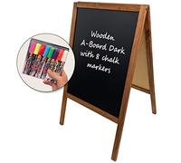 DisplayLager - Tableau noir Butoir de client, 60 x 100, bois teinté, avec 8 crayons à craie colorés