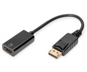 DisplayPort adapter cable, DP - HDMI type A M/F, 0.2m, w/lock, HDMI 2.0, act., gold, bl