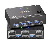 Displayport Commutateur KVM 2 moniteurs 2 ordinateurs 8K @ 60 Hz, commutateurs KVM camgeet USB 3.0 à double moniteur, 2 moniteurs KVM avec 4 ports USB 3.0 pour appareils USB, télécommande filaire et 2
