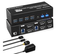 Displayport KVM Switch 2 PC 2 moniteurs 8K60Hz - Commutateur KVM USB 3.0 double moniteur prend en charge le mode d'extension et de copie, avec contrôleur de bureau et câble pour 2 PC, 2 moniteurs