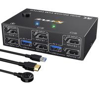 Displayport KVM Switch 2 PC 2 Monitor 8K@60Hz 4K@144Hz, KVM Switch Dual Monitor pour 2 Ordinateurs Partager 2 écrans et 4 Ports USB 3.0, Supportent des Modes Miroir et Affichage étendu