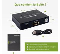 DisplayPort Switch,8K DP 1.4 Switch 2 Ports 2 Inputs 1 Output 8K@60Hz 4K@120Hz Compatible with PC Projectors Monitors.[F443]