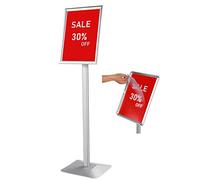 DISPLAYSWORKER Support de panneau piédestal réglable et robuste en aluminium, cadre ouvert, pour 27,9 x 43,2 cm, vue verticale/horizontale, argenté
