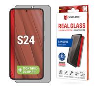 DISPLEX Privacy Full Cover Verre blindé (10H) pour Samsung Galaxy S24, Cadre de Montage écologique, Filtre de confidentialité, Verre trempé, Film de Protection résistant aux Rayures, Compatible avec