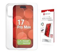 Displex Easy-ON® MountMaster Film de protection d'écran en verre trempé véritable + coque pour Apple iPhone 17 Pro Max, en verre trempé 10H, anti-rayures, sans bulles
