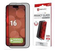 Displex Verre de protection Privacy Full Cover (10H) pour Apple iPhone 16, cadre de montage écologique, verre trempé, film de protection résistant aux rayures, compatible avec les coques (Privacy