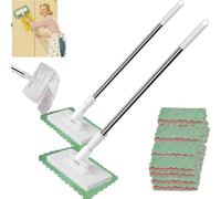 Disposable Dust Mop with Locking Head & 10 Reusable Cloths - 39" Long Handle Wet and Dry Mopping Sweeper Stick for Daily Dust and Debris Removal, Multi Surface Floor Cleaning (2Pcs)