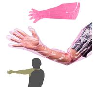 Disposable Gloves Soft Plastic Film Long Arm Veterinary Examination Artificial Insemination Glove,10 Pieces Pink (Can Be Hung Around The Neck)