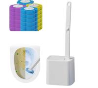 Disposable Toilet Brush with Caddy & 24 Refillable Heads, Touch-Free Eject Wand for Hygienic Toilet Bowl Cleaning, Deep Under-Rim Scrub, Sturdy Non-Tip Base, Compact Bathroom Cleaner Kit(White)