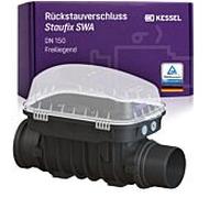 Dispositif anti-retour KESSEL Staufix SWA DN 150 73150.10 exposé, pour eaux usées exemptes de matières fécales, 2 clapets anti-retour mécaniques, fermeture d'urgence, EN 13564