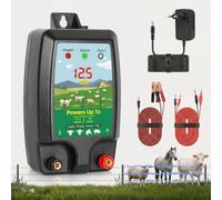 Dispositif de clôture électrique 12 V avec affichage LED, portée 10 km, 2 Joules, 12 kV, pour la protection des animaux de ferme, de la volaille, des pâturages et des jardins (Noir)
