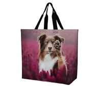 DispRa Sacs d'épicerie réutilisables, sacs de courses pliables avec poignées, sac fourre-tout robuste pour les courses, motif chien mignon berger australien imprimé, Chien mignon berger australien,