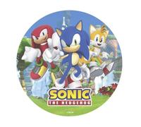 dekora - Décoration pour Gâteaux d’Anniversaire - Cake Topper Sonic 20 cm - Disque en Azyme Comestible pour Gâteau Sans Gluten, Sans Sucres Ajoutés, Sans Lactose - Convient aux Végétariens