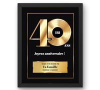 Disque d’Or personnalisé photo prénoms texte - Affiche avec ou sans cadre, Toile ou Plexiglas - Cadeau couple Amour - Idée cadeau Noël Anniversaire Mariage Femme Homme (40 ans anniversaire)