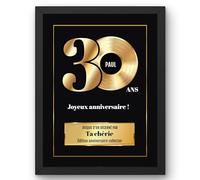Disque d’Or personnalisé prénom texte - Affiche avec ou sans cadre, Toile ou Plexiglas - Cadeau original 30 ans Ami Collègue Copain Copine Femme Homme Joyeux Anniversaire Trente Ans Trentaine
