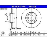 Disque De Frein 24.0108-0106.1 ATE Pour CITROËN PEUGEOT