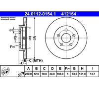 ATE Disque de frein 24.0112-0154.1 plein pour Ford Jaguar