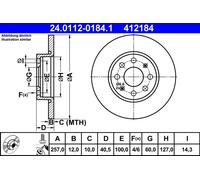 Disque De Frein 24.0112-0184.1 ATE Pour FIAT OPEL