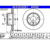 ATE Disque de frein 24.0122-0239.1 avant ventilé haute teneur en carbone 1 pièce pour BMW