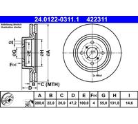 Disque de frein ATE 24.0122-0311.1 avant, ventilé, 1 pièce