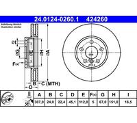 Disque de frein ATE 24.0124-0260.1 avant, ventilé, à haute teneur en carbone, 1 pièce