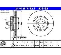 ATE Disque de frein 24.0126-0182.1 avant ventilé à haute teneur en carbone 1 pièce
