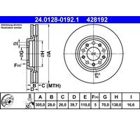 ATE Disque de frein 24.0128-0192.1 avant ventilé 1 pièce