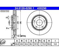 Disque De Frein 24.0128-0290.1 ATE Pour FIAT CHRYSLER