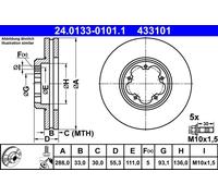 ATE Disque de frein 24.0133-0101.1 avant ventilé à haute teneur en carbone 1 pièce