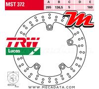 Disque de frein Arrière TRW Lucas MST 372 BMW R Sport K12R 07-08 2007