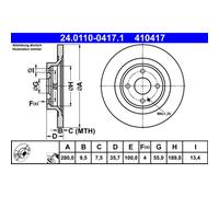 ATE Disque de frein 24.0110-0417.1 arrière plein pour FIAT et ABARTH