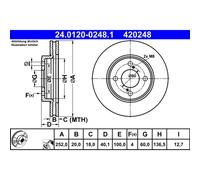 Disque de frein ATE 24.0120-0248.1 avant, ventilé, 1 pièce