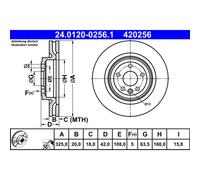 Disque de frein ATE 24.0120-0256.1 arrière, ventilé, 1 pièce