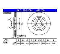 Disque de frein ATE 24.0122-0100.1 avant, ventilé, à haute teneur en carbone, 1 pièce