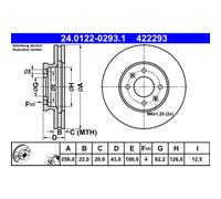 Disque de frein ATE 24.0122-0293.1 avant, ventilé, à haute teneur en carbone, 1 pièce