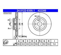 Disque de frein ATE 24.0122-0300.1 avant, ventilé, 1 pièce