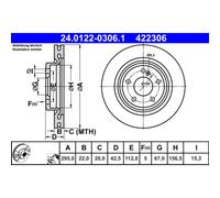 Disque de frein ATE 24.0122-0306.1 arrière, ventilé, à haute teneur en carbone, 1 pièce